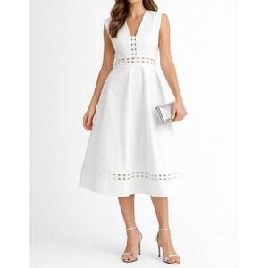 NEW ENDLESS BLU. amalfi lace trim midi dress in white